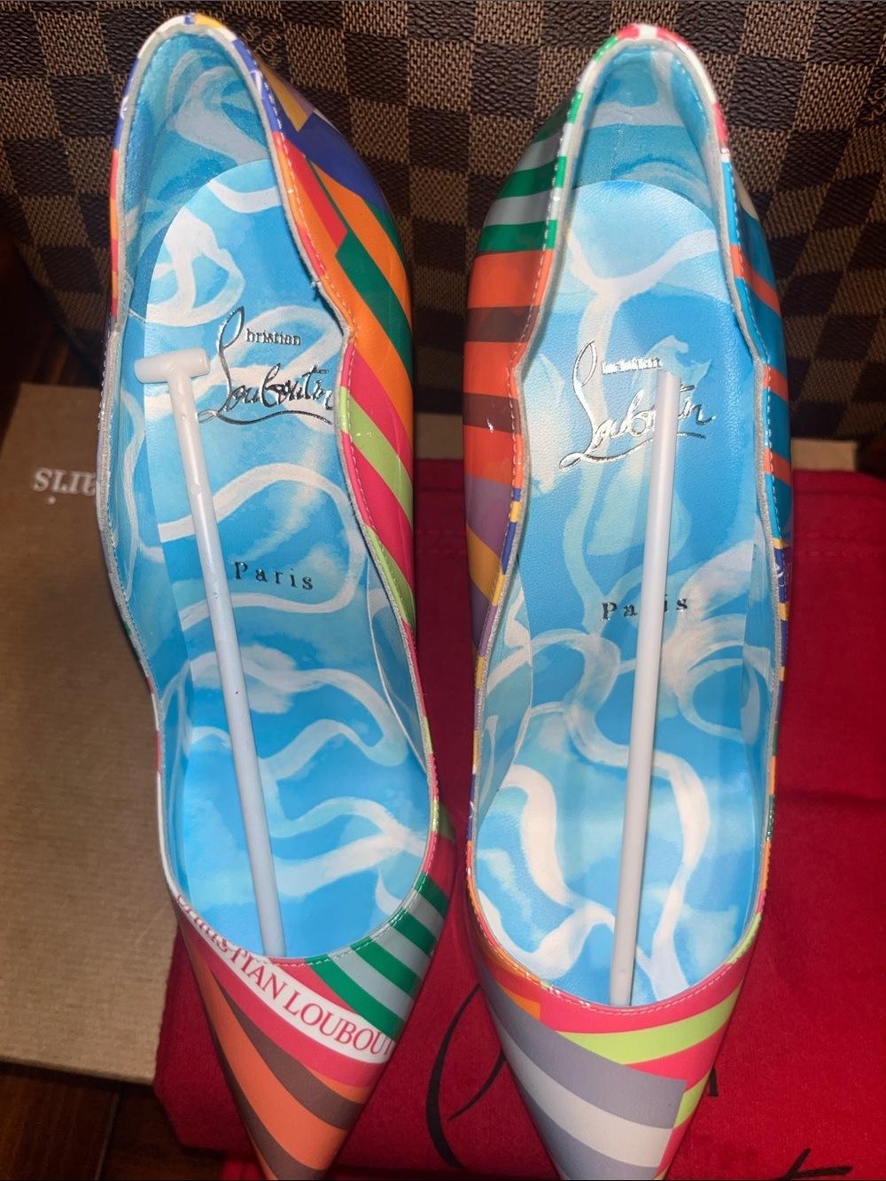 Christian Louboutin Multicolor Striped Pointed-Toe Pumps with Red Sole - Picture 9 of 10